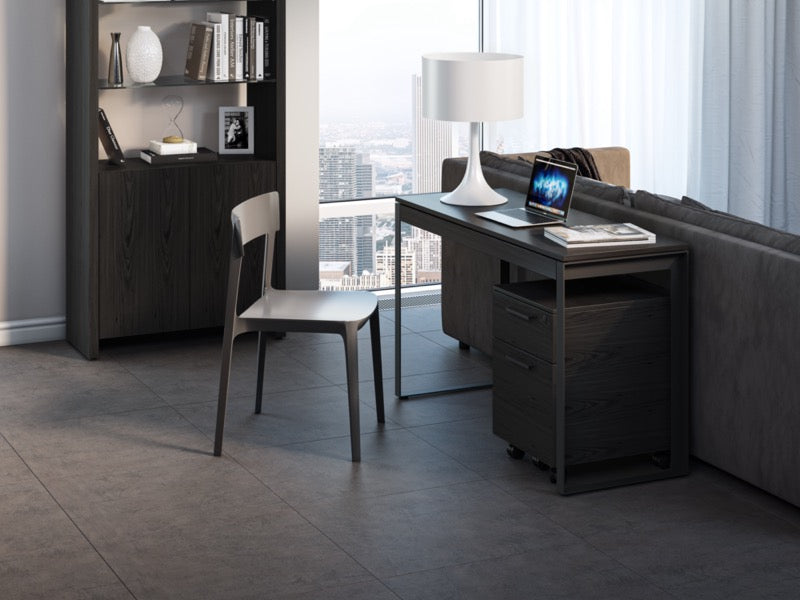 Linea 6222 Desk charcoal with file cabinet and chair