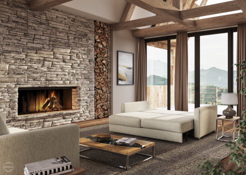 Fantasy Full XL Sleeper white flat by fireplace 