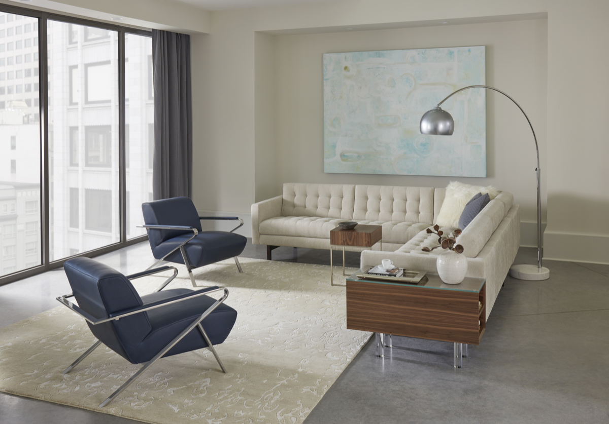Blue Oscar Chairs by American Leather in Living Room