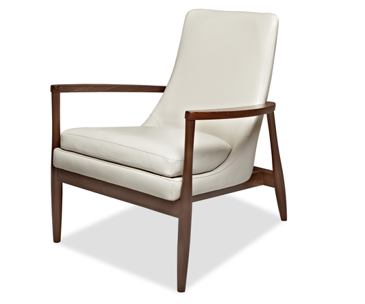 Modern Chair in beige leather and walnut wood arms and legs 