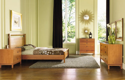 Mansfield Bed 40" cherry in decorated bedroom with nightstand, dresser, chest, mirror, and rug