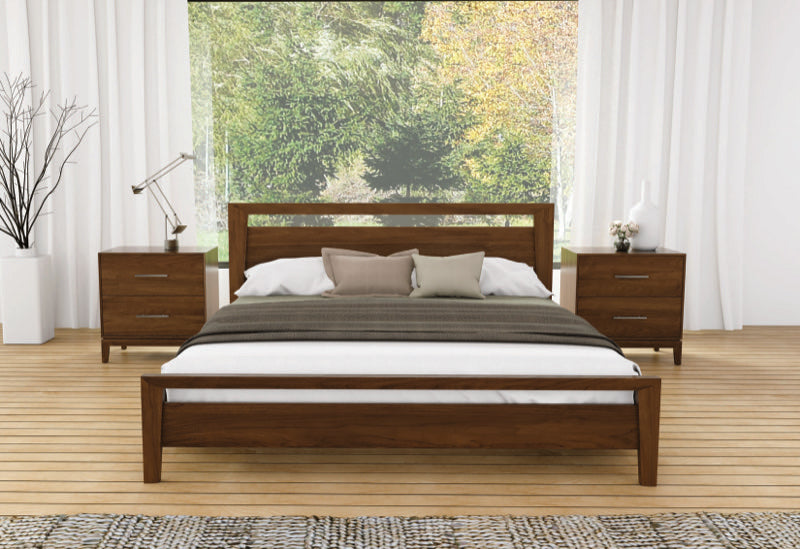Mansfield Bed 40" walnut in decorated bedroom with two 2-drawer nightstands and rug
