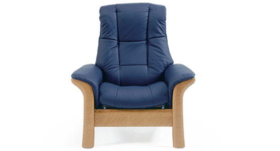 Stressless Windsor navy blue leather Highback Sofa 1 Seater with oak wooden legs. 