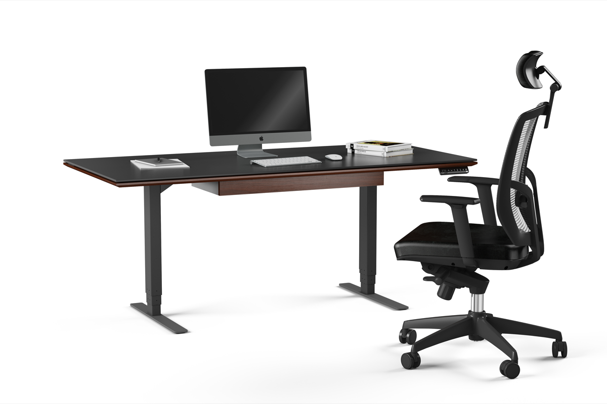 Staged Front view of the Sequel 20 6152 Lift Desk by BDI Furniture in Chocolate Stained Walnut