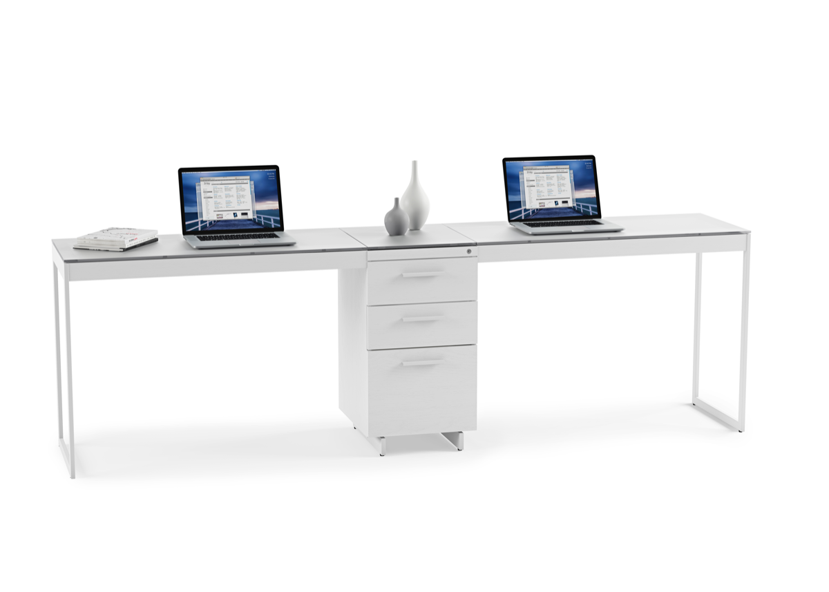 Centro 6414 File Cabinet white in between long desk creating 2 works stations 