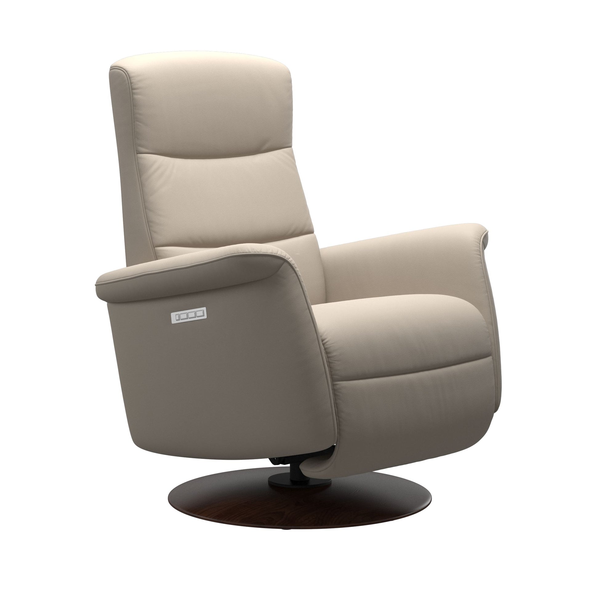 Stressless Mike recliner in fog with wood moon base