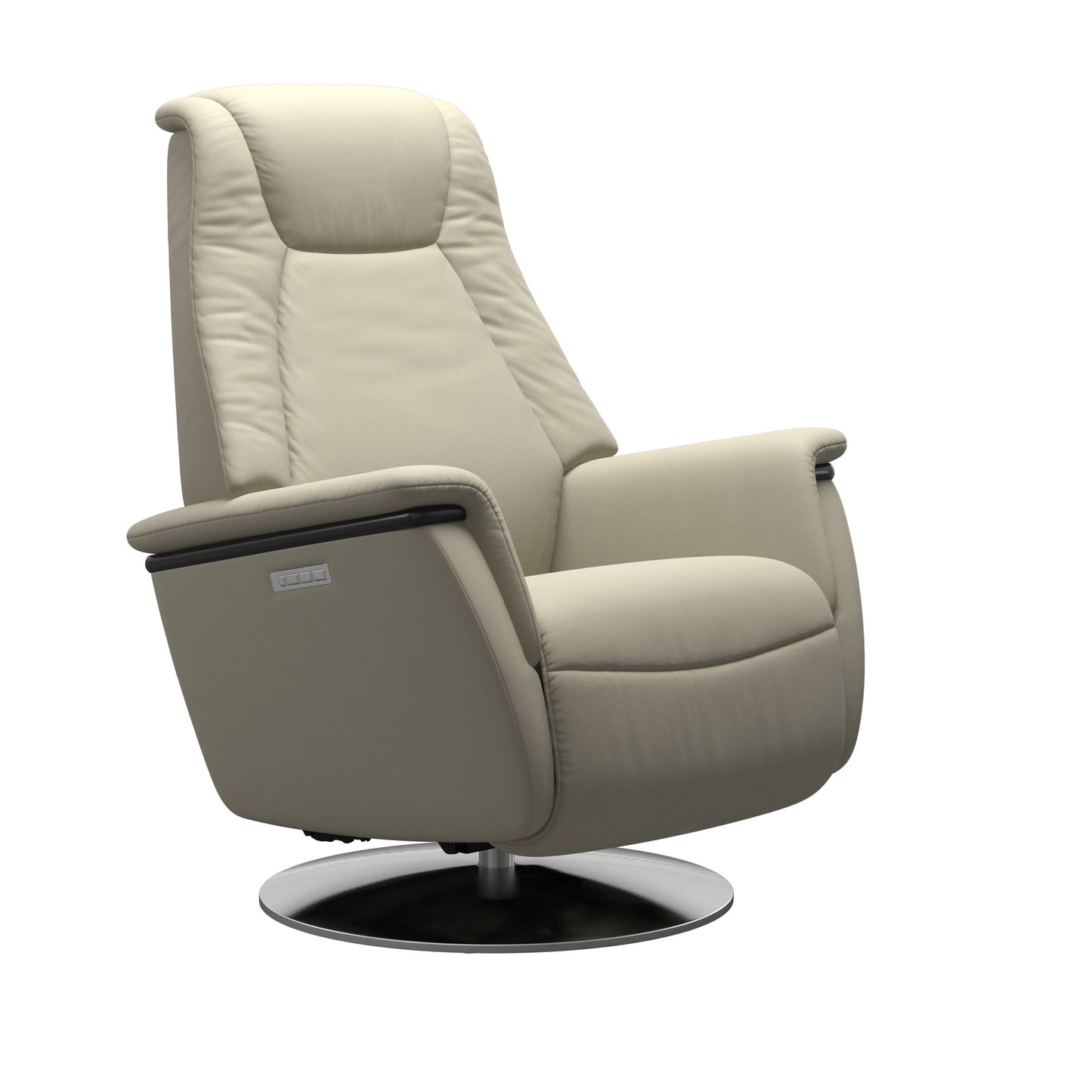 Comfortable modern Recliner chair in light grey with Steel Base moon base 
