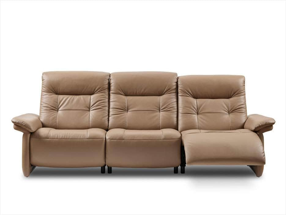 3 Seat Reclining Sofa with the far right recliner laid back and legs up 