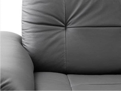 closer look at leather and stitching on 2 seat recliner 