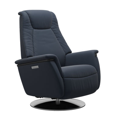 Comfortable modern Recliner chair in Paloma Blue with Steel Base moon base 