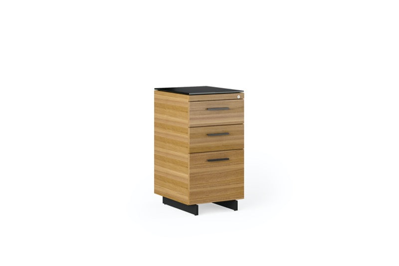 Side view of the Sequel 20 6114 3-Drawer File Cabinet Natural Walnut 