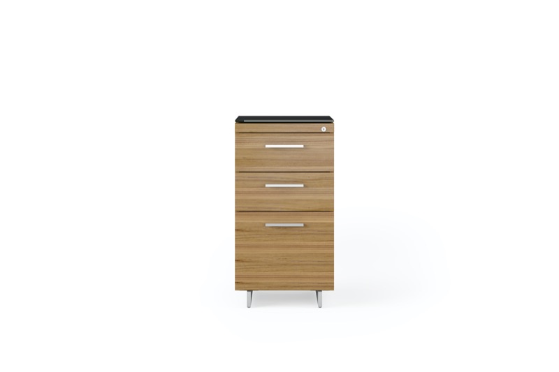 Front view of the Sequel 20 6114 3-Drawer File Cabinet Natural Walnut 