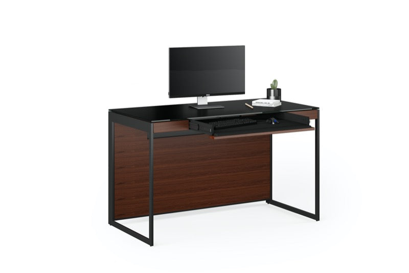 Front view of the Sequel 20 6103 Desk by BDI Furniture in Chocolate Stained Walnut  finish and Black Steel