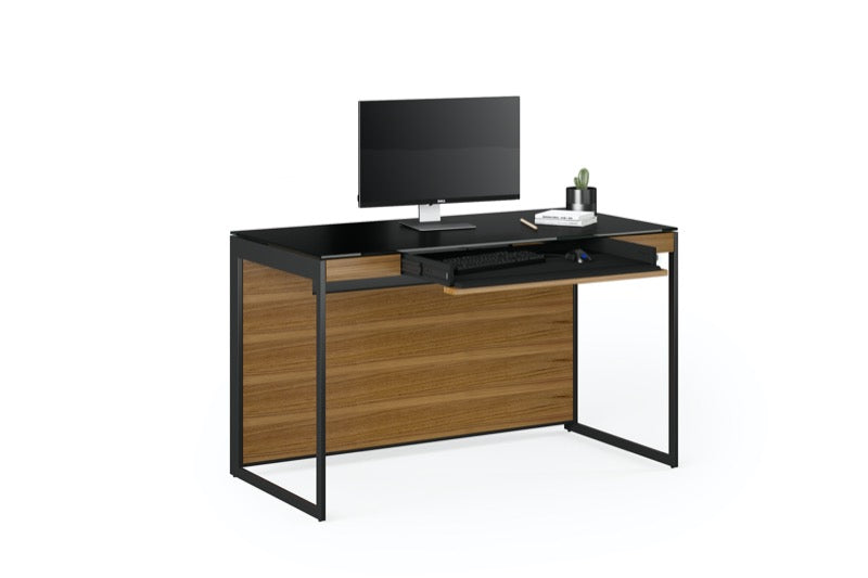 Front view of the Sequel 20 6103 Desk by BDI Furniture in Natural Walnut  finish and Black Steel