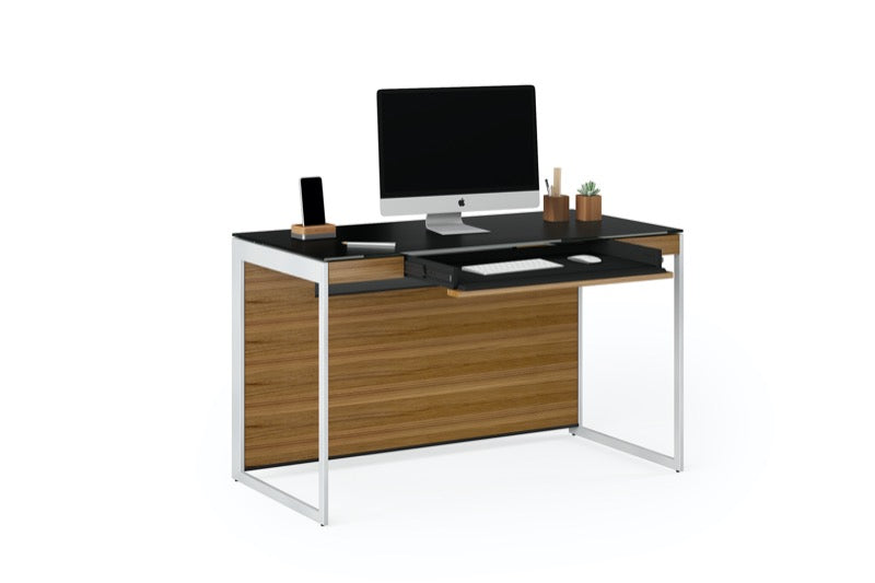 Front view of the Sequel 20 6103 Desk by BDI Furniture in Natural Walnut  finish and Satin Nickel Steel