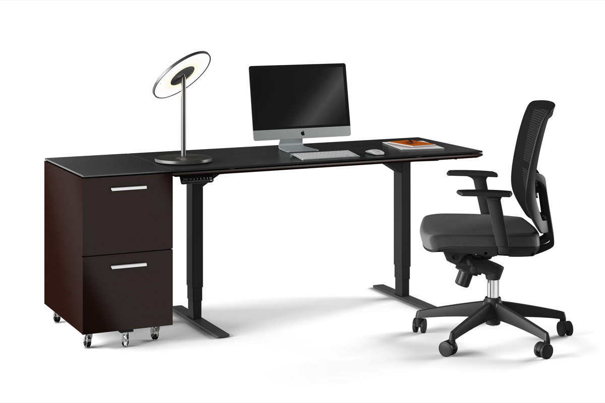 Staged Front view of the Sequel 20 6151 Lift Desk by BDI Furniture in Chocolate Stained Walnut