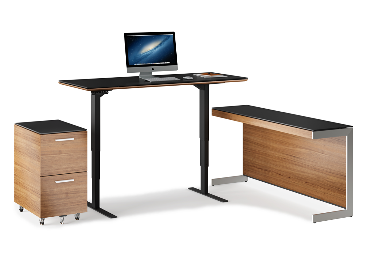 Staged Front view of the Sequel 20 6151 Lift Desk by BDI Furniture in Natural Walnut
