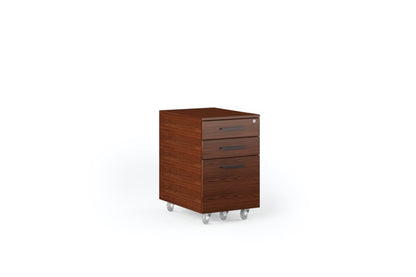 Front view of the Sequel 20 6107 Mobile File Pedestal by BDI Furniture in Chocolate Stained Walnut finish and Black Steel