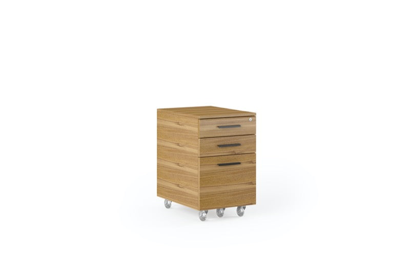 Front view of the Sequel 20 6107 Mobile File Pedestal by BDI Furniture in Natural Walnut finish and Black Steel