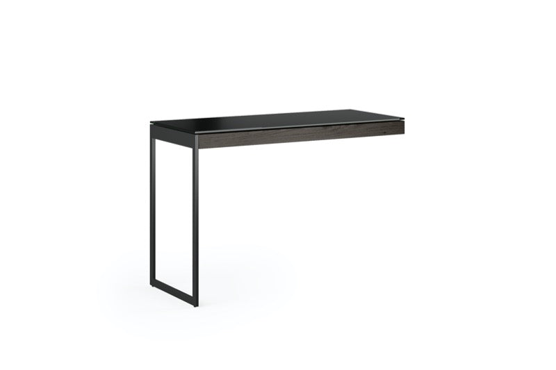 Front view of the Sequel 20 6112 Mobile Return by BDI Furniture in Charcoal Stained Ash finish and Black Steel