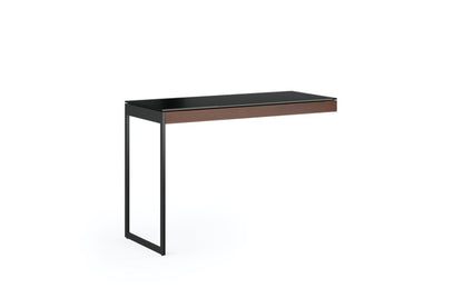 Front view of the Sequel 20 6112 Mobile Return by BDI Furniture in Chocolate Stained Walnut finish and Black Steel