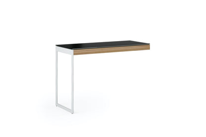 Front view of the Sequel 20 6112 Mobile Return by BDI Furniture in Natural Walnut finish and Satin Nickel Steel