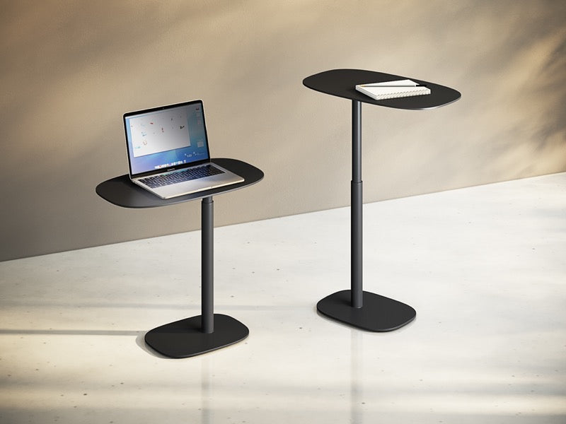 Serif 1045 Lift Laptop Table displayed at two adjustable heights, showcasing versatility.