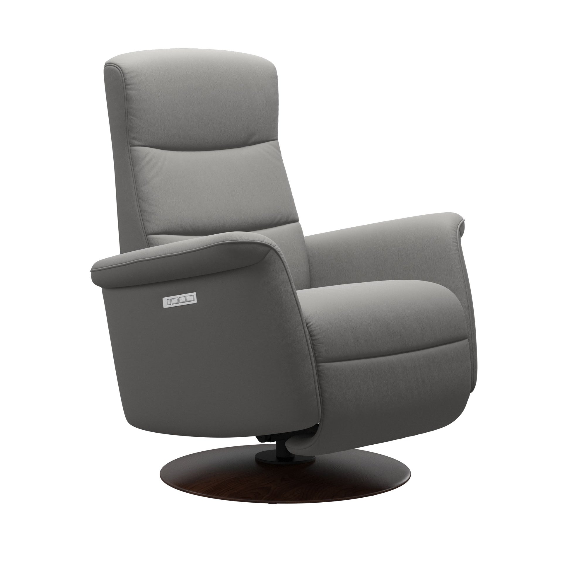Stressless Mike recliner in silver grey with wood moon base