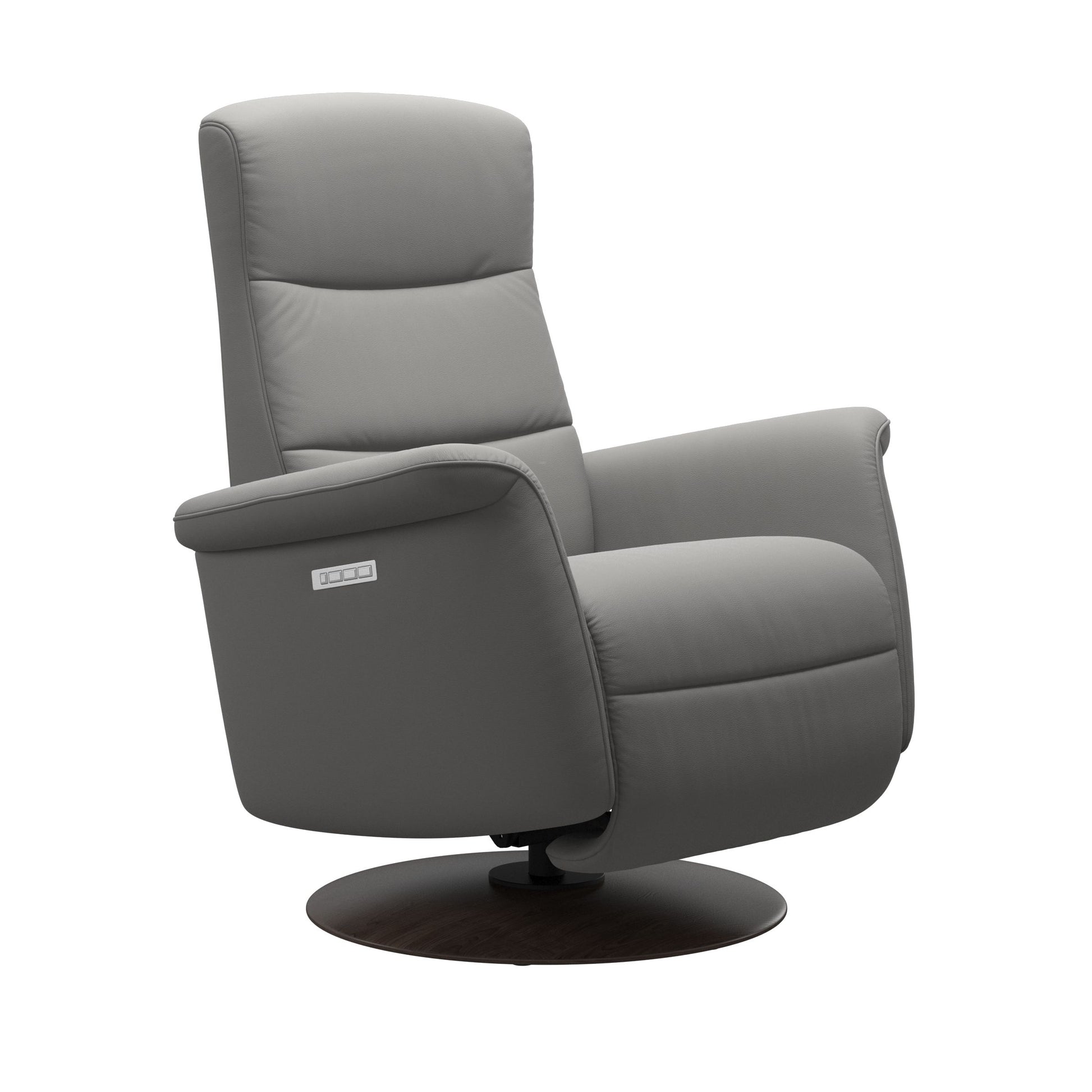 Stressless Mike recliner in silver grey with wood moon base