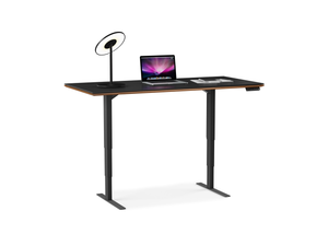 Staged Front view of the Sequel 20 6152 Lift Desk by BDI Furniture in Charcoal Stained Ash