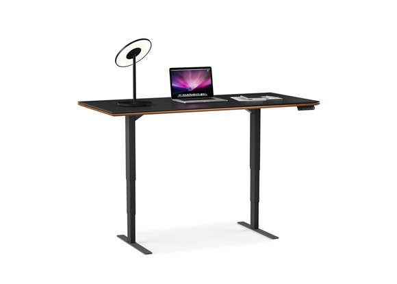 Staged Front view of the Sequel 20 6152 Lift Desk by BDI Furniture in Charcoal Stained Ash