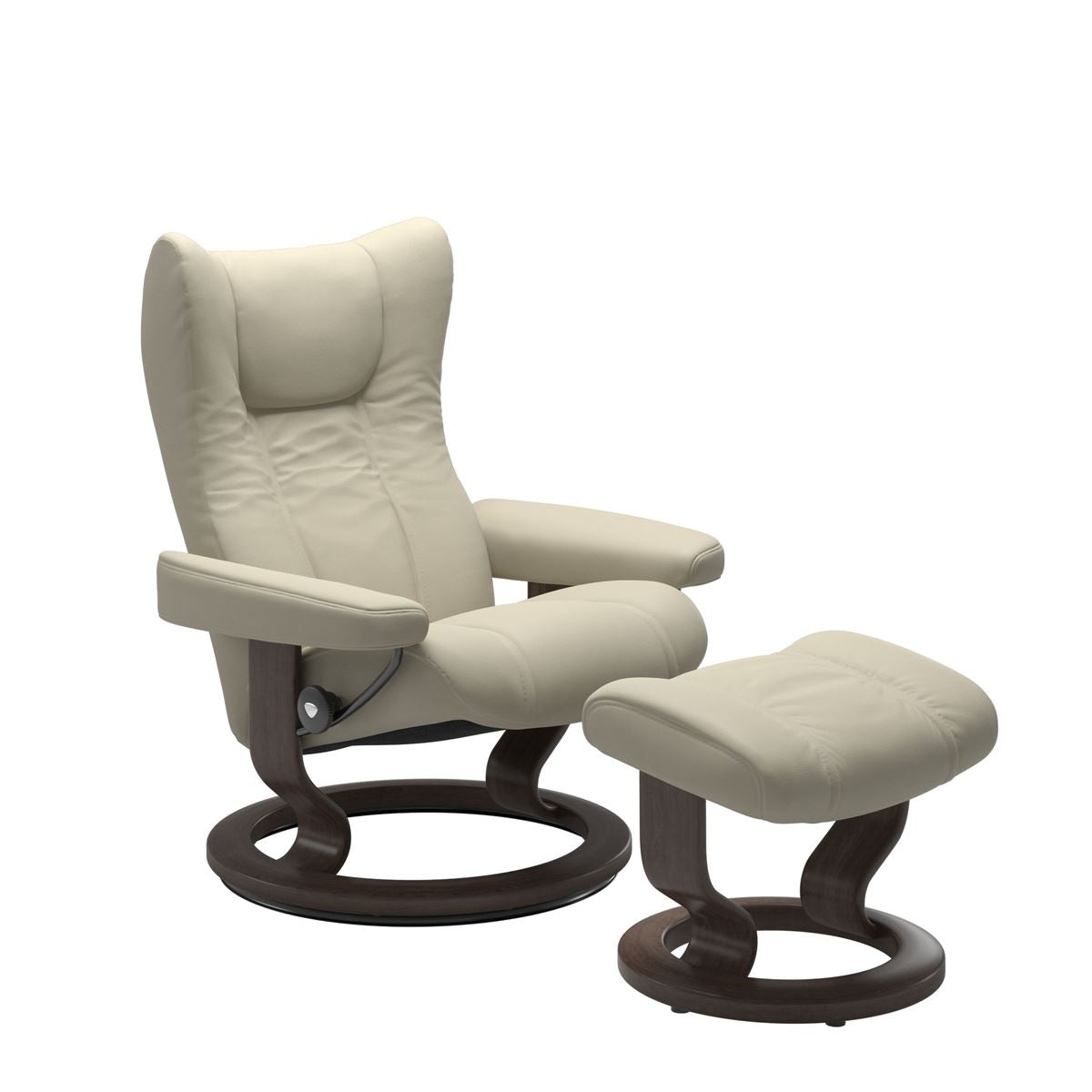 Stressless Wing Small Recliner in Paloma Light Grey and Ottoman with Classic Base in wenge