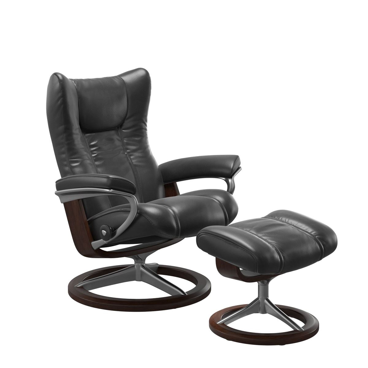 Stressless Wing Medium Recliner and Ottoman with Signature Base