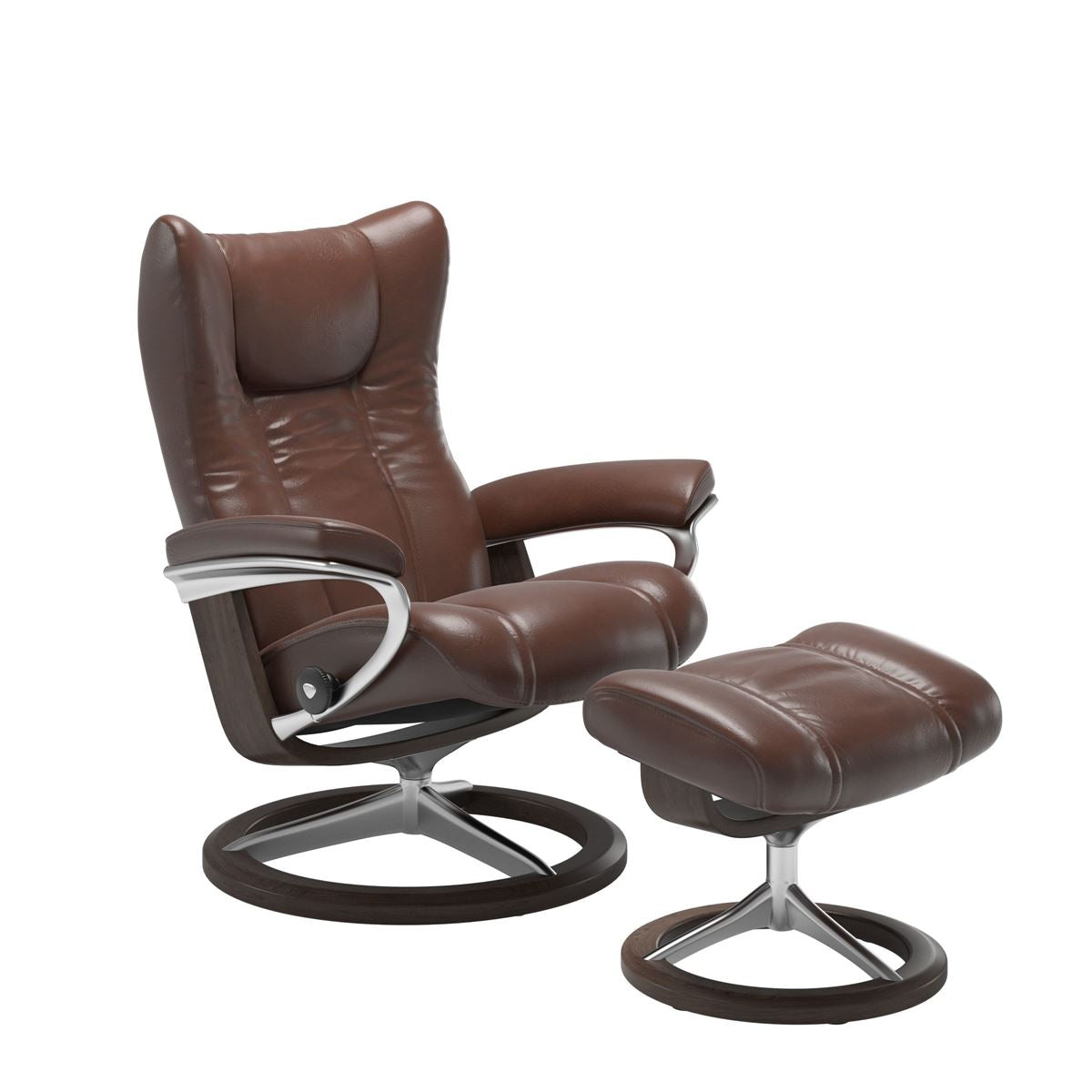 Stressless Wing Small Recliner in pioneer dark brown and Ottoman with Classic Base in wenge