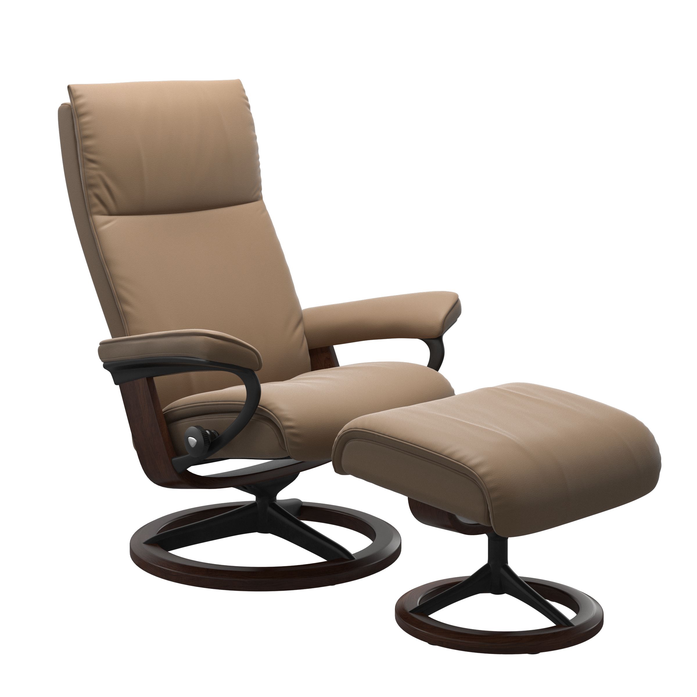 Stressless Aura Medium Recliner and Ottoman with Signature Base