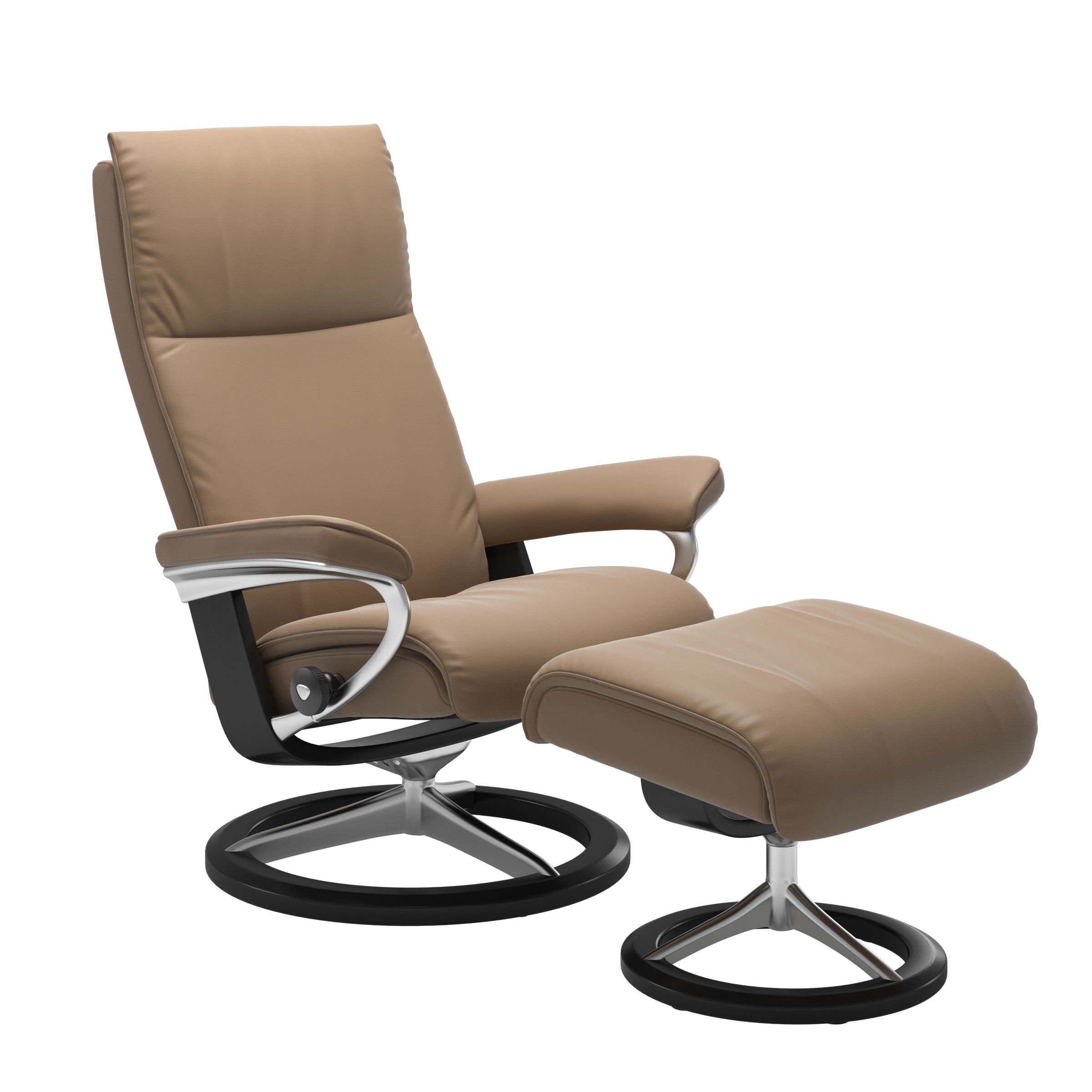 Stressless Aura Small Recliner and Ottoman with Signature Base