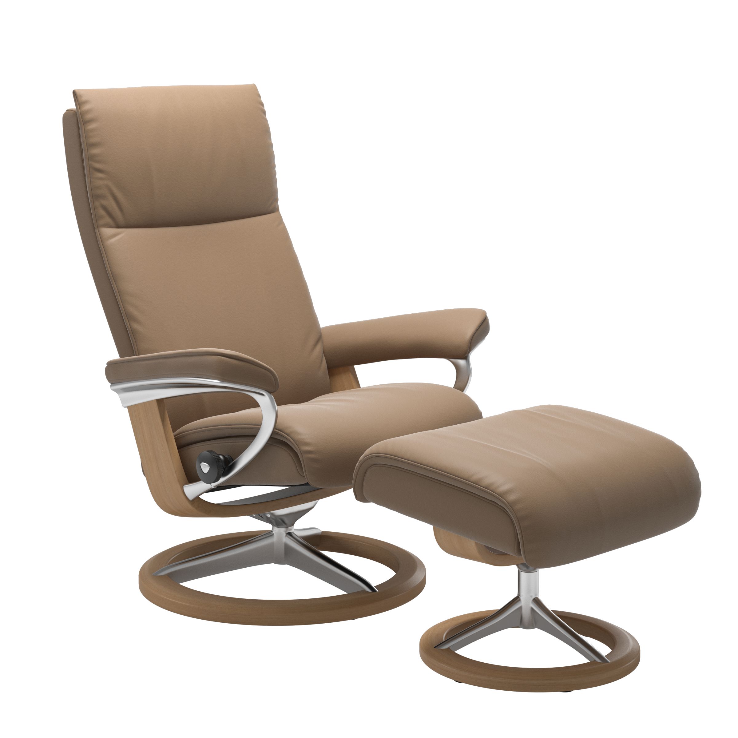 Stressless Aura Medium Recliner and Ottoman with Signature Base