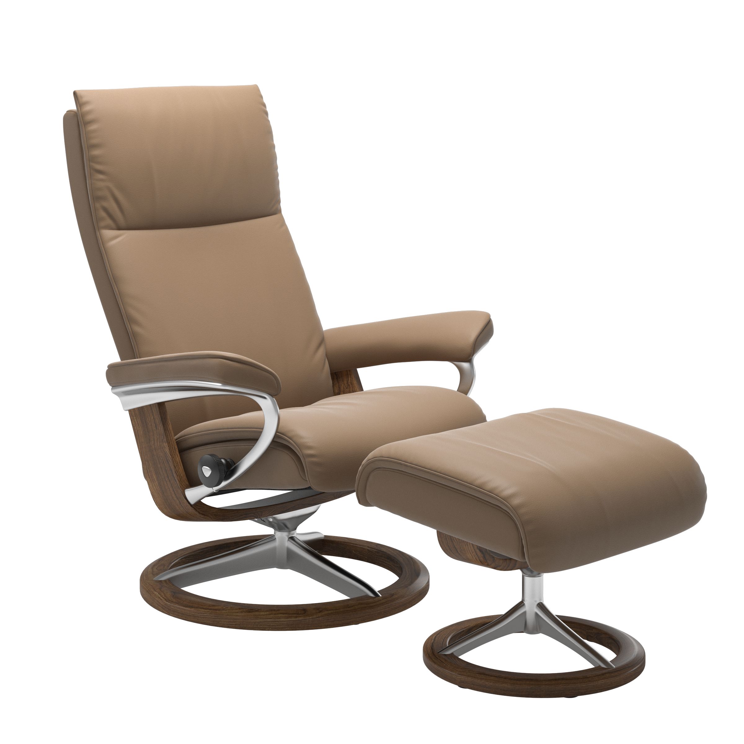 Stressless Aura Medium Recliner and Ottoman with Signature Base