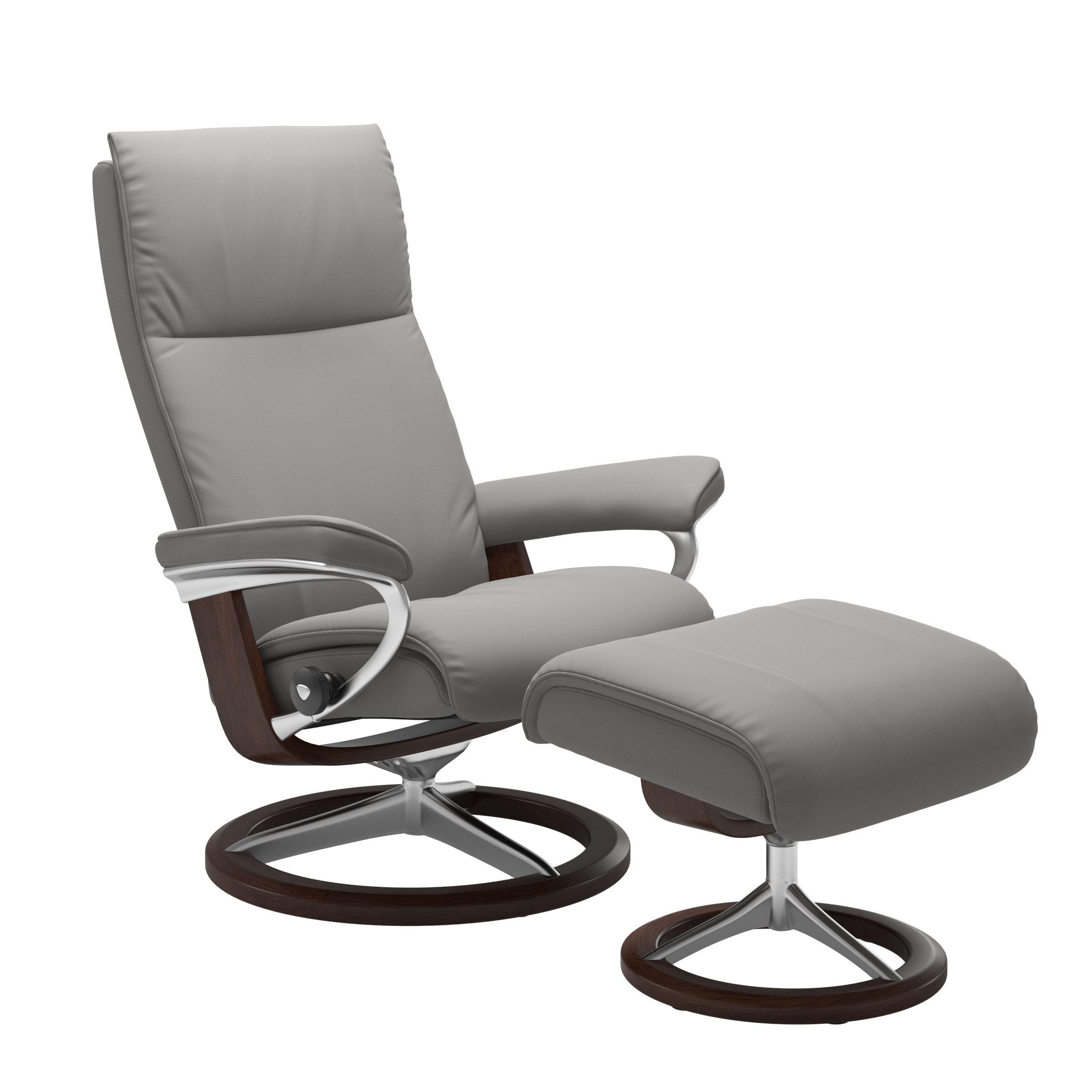 Stressless Aura Medium Recliner and Ottoman with Signature Base