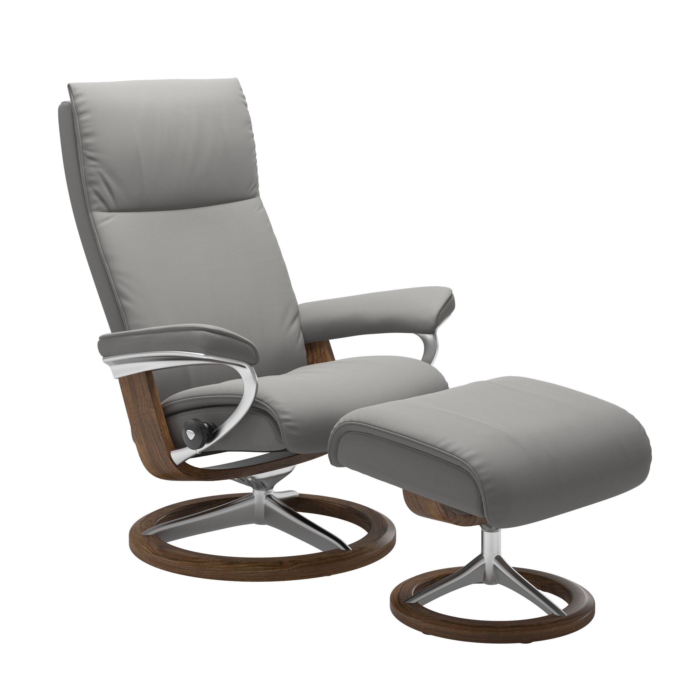 Stressless Aura Medium Recliner and Ottoman with Signature Base