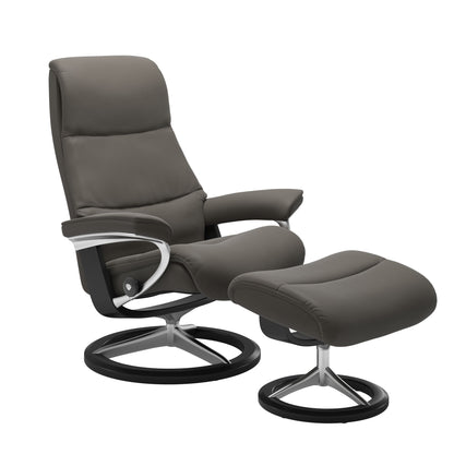 View recliner in Paloma Metal Grey with curved base in metal and black