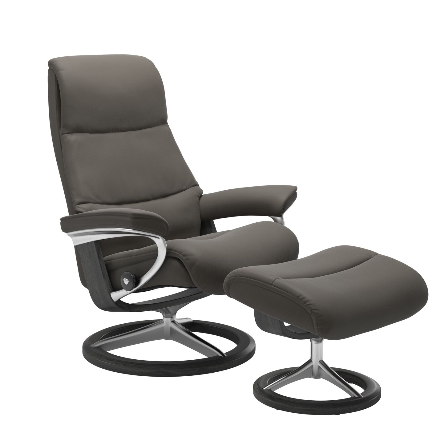 View recliner in Paloma Metal Grey with curved base in metal and grey