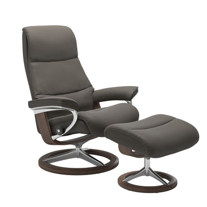 View recliner in Paloma Metal Grey with curved base in metal and walnut