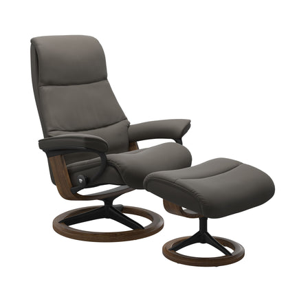 View recliner in Paloma Metal Grey with curved base in metal and teak