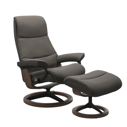 View recliner in Paloma Metal Grey with curved base in metal and walnut