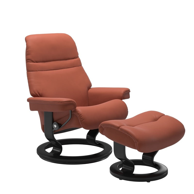 Stressless Sunrise Large Recliner and Ottoman with Classic Base