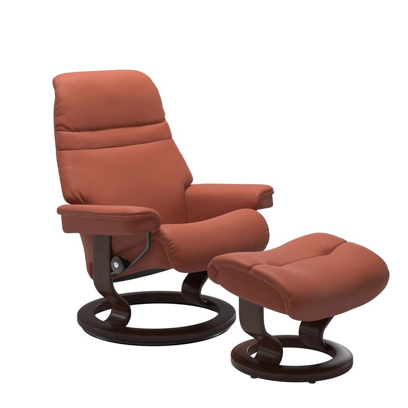 Stressless Sunrise Large Recliner and Ottoman with Classic Base