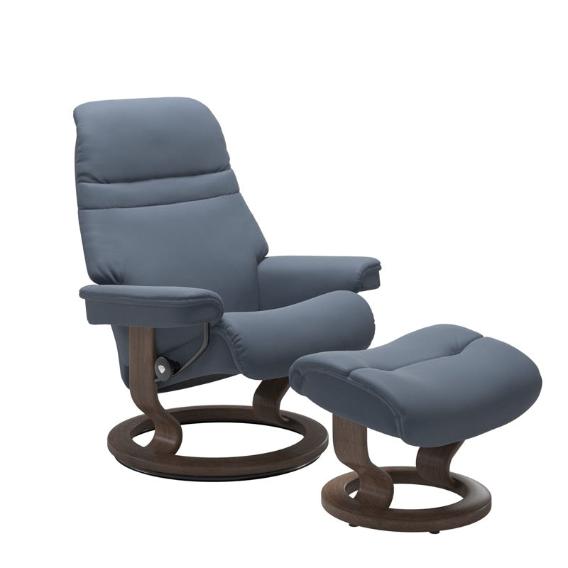 Stressless Sunrise Large Recliner and Ottoman with Classic Base