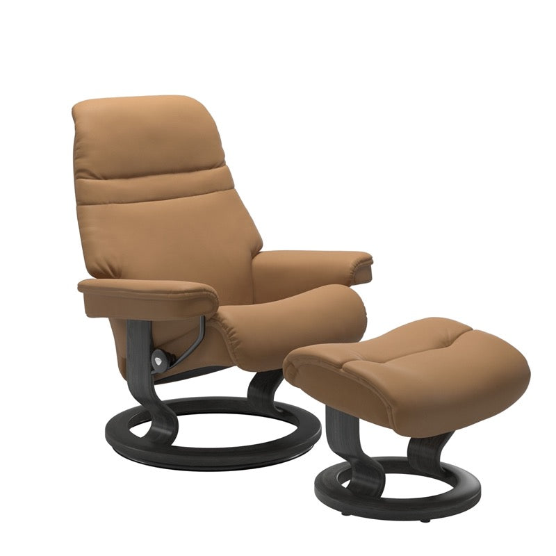 Stressless Sunrise Large Recliner and Ottoman with Classic Base