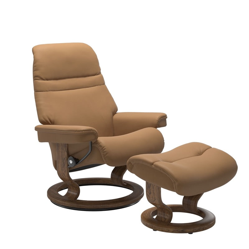 Stressless Sunrise Large Recliner and Ottoman with Classic Base